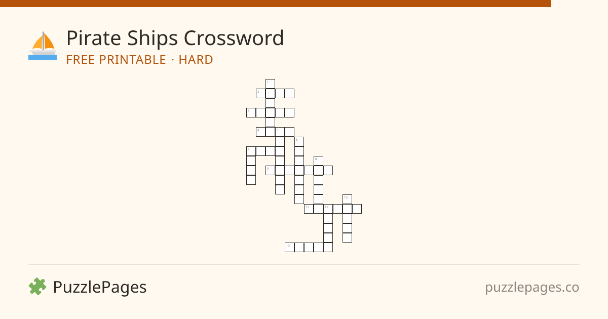 Pirate Ships Hard printable crossword preview — free to print from PuzzlePages