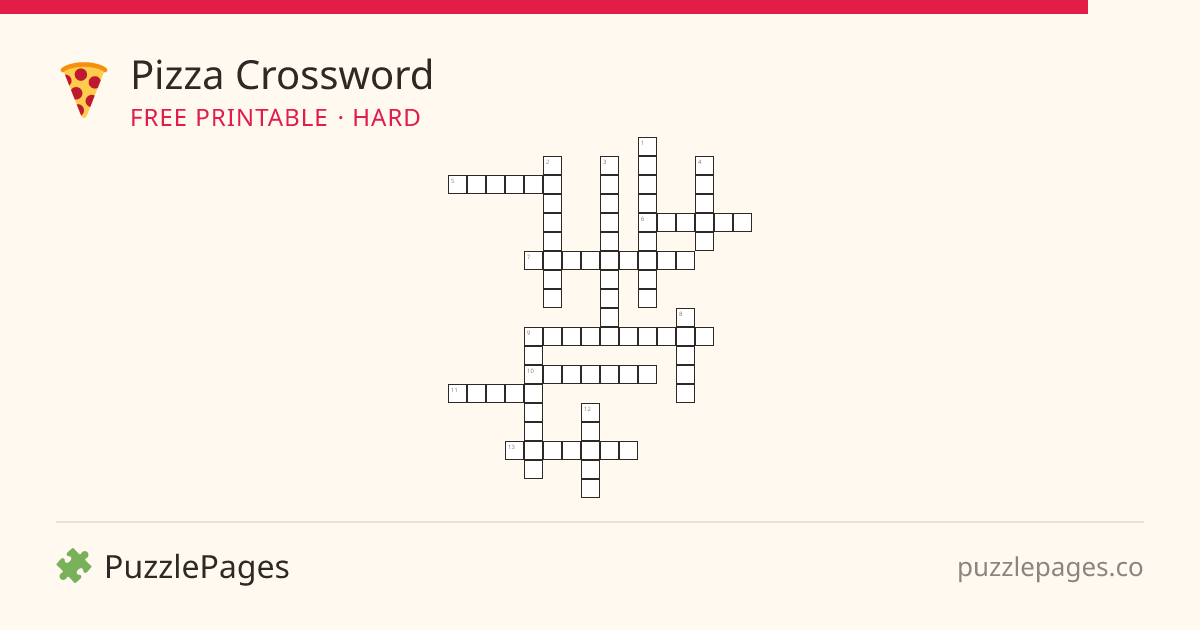 Pizza Hard printable crossword preview — free to print from PuzzlePages