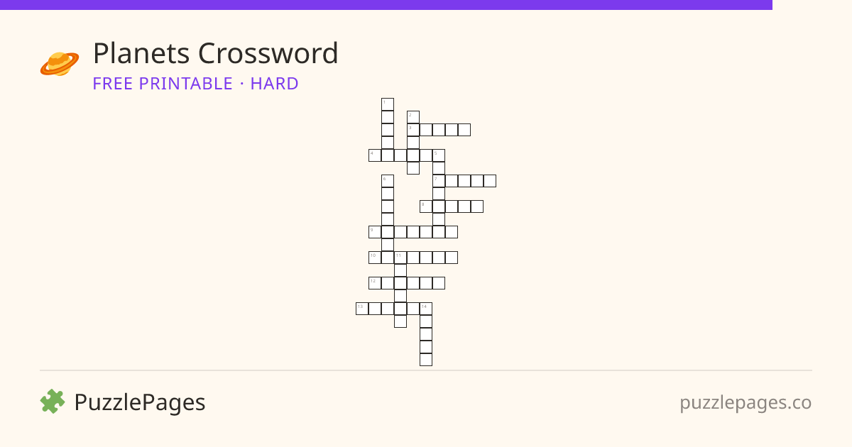 Planets Hard printable crossword preview — free to print from PuzzlePages