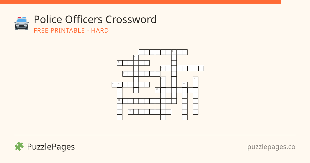 Police Officers Hard printable crossword preview — free to print from PuzzlePages