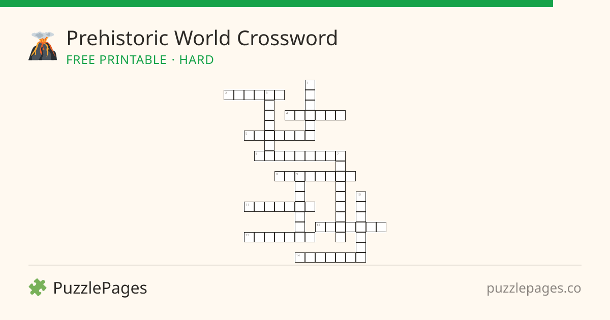 Prehistoric World Hard printable crossword preview — free to print from PuzzlePages