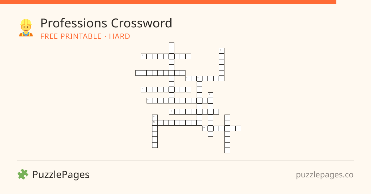 Professions Hard printable crossword preview — free to print from PuzzlePages