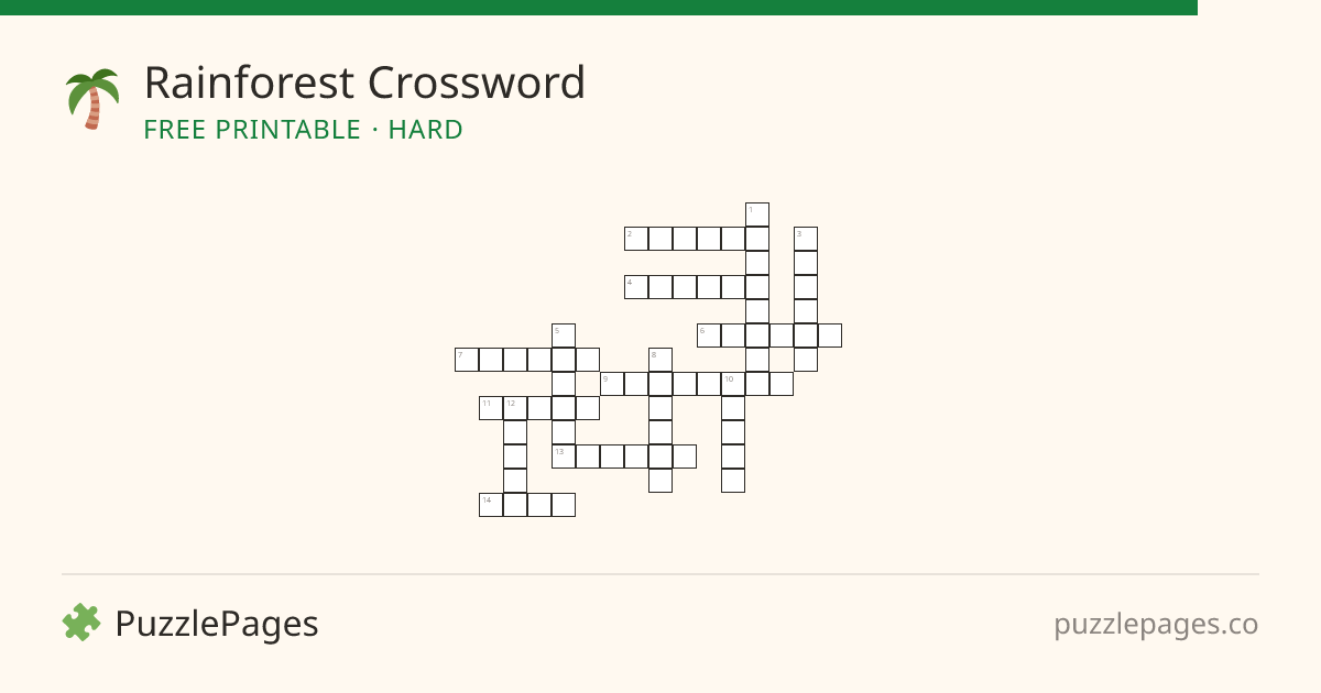 Rainforest Hard printable crossword preview — free to print from PuzzlePages