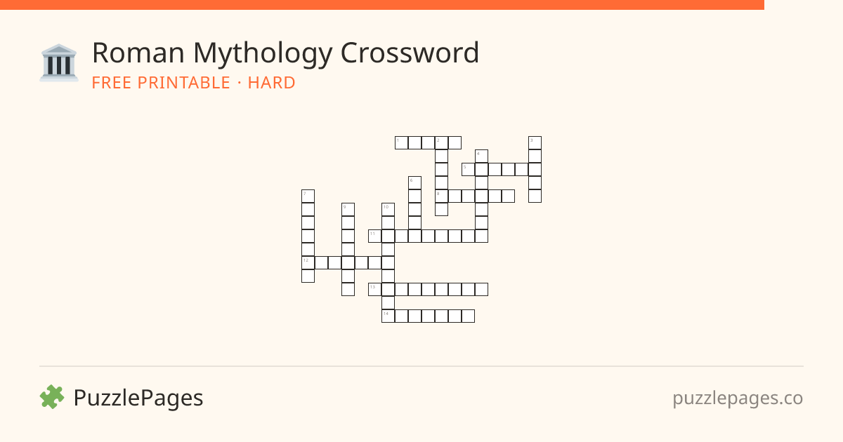 Roman Mythology Hard printable crossword preview — free to print from PuzzlePages