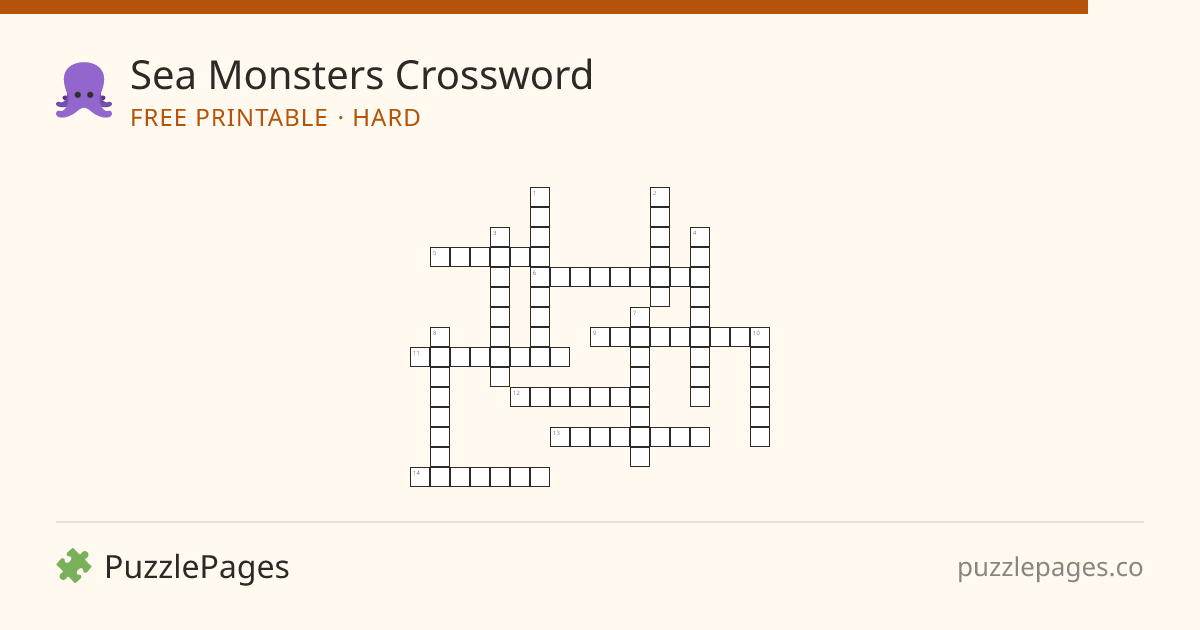 Sea Monsters Hard printable crossword preview — free to print from PuzzlePages