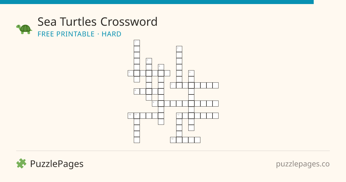 Sea Turtles Hard printable crossword preview — free to print from PuzzlePages