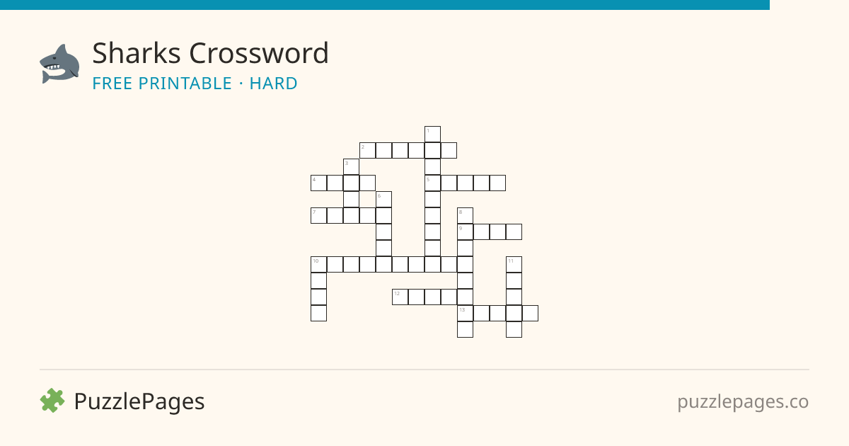 Sharks Hard printable crossword preview — free to print from PuzzlePages