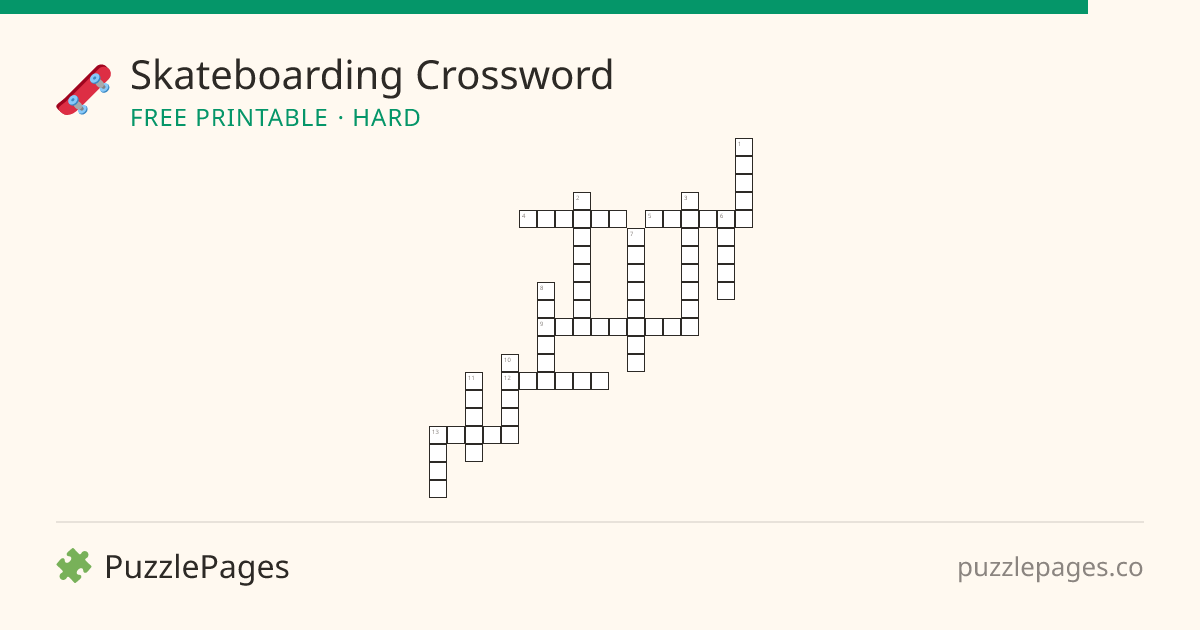 Skateboarding Hard printable crossword preview — free to print from PuzzlePages