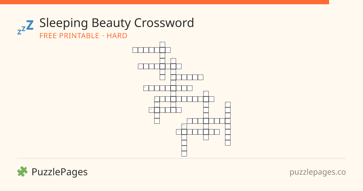 Sleeping Beauty Hard printable crossword preview — free to print from PuzzlePages