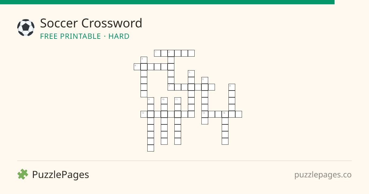 Soccer Hard printable crossword preview — free to print from PuzzlePages