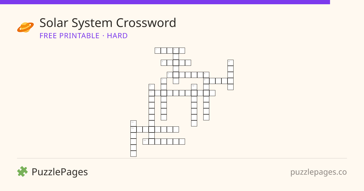 Solar System Hard printable crossword preview — free to print from PuzzlePages