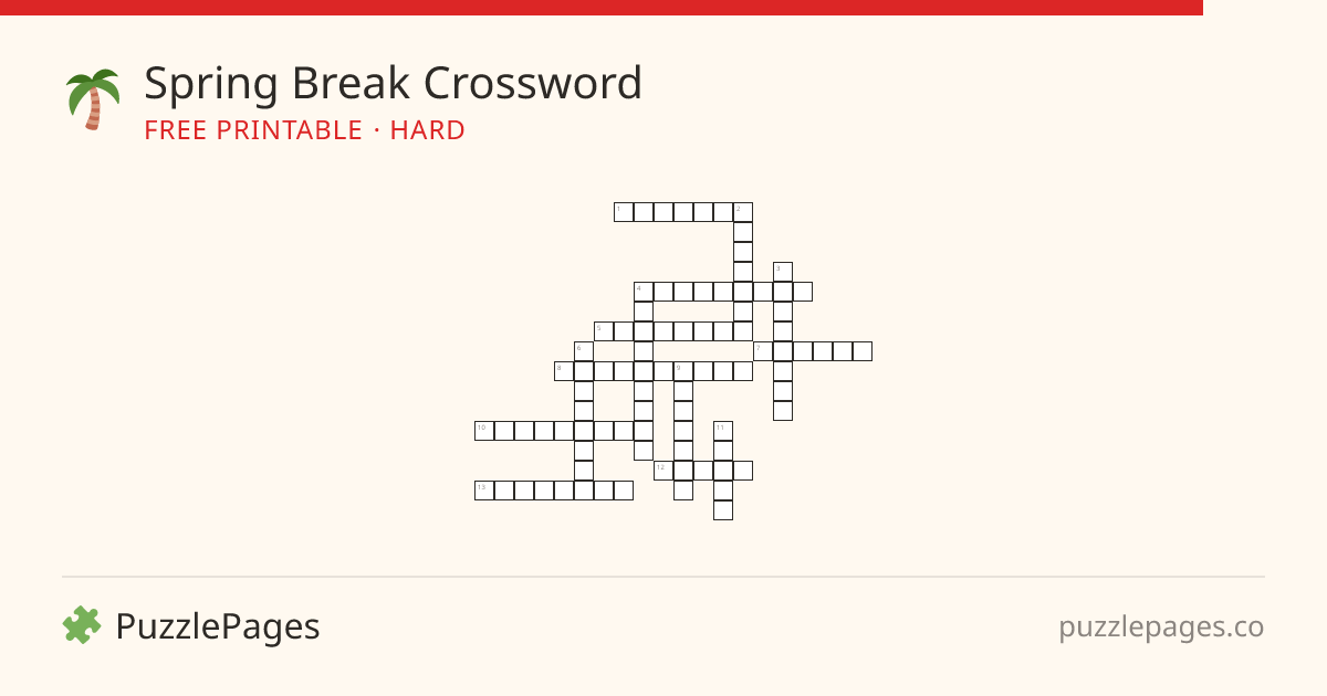 Spring Break Hard printable crossword preview — free to print from PuzzlePages