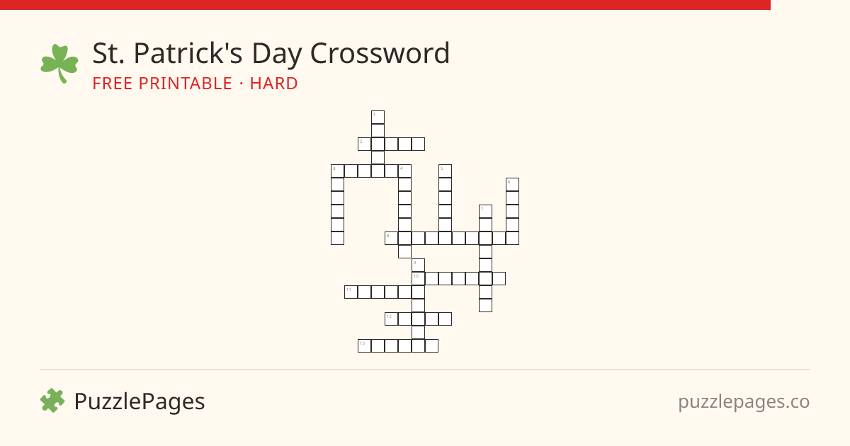 St. Patrick's Day Hard printable crossword preview — free to print from PuzzlePages