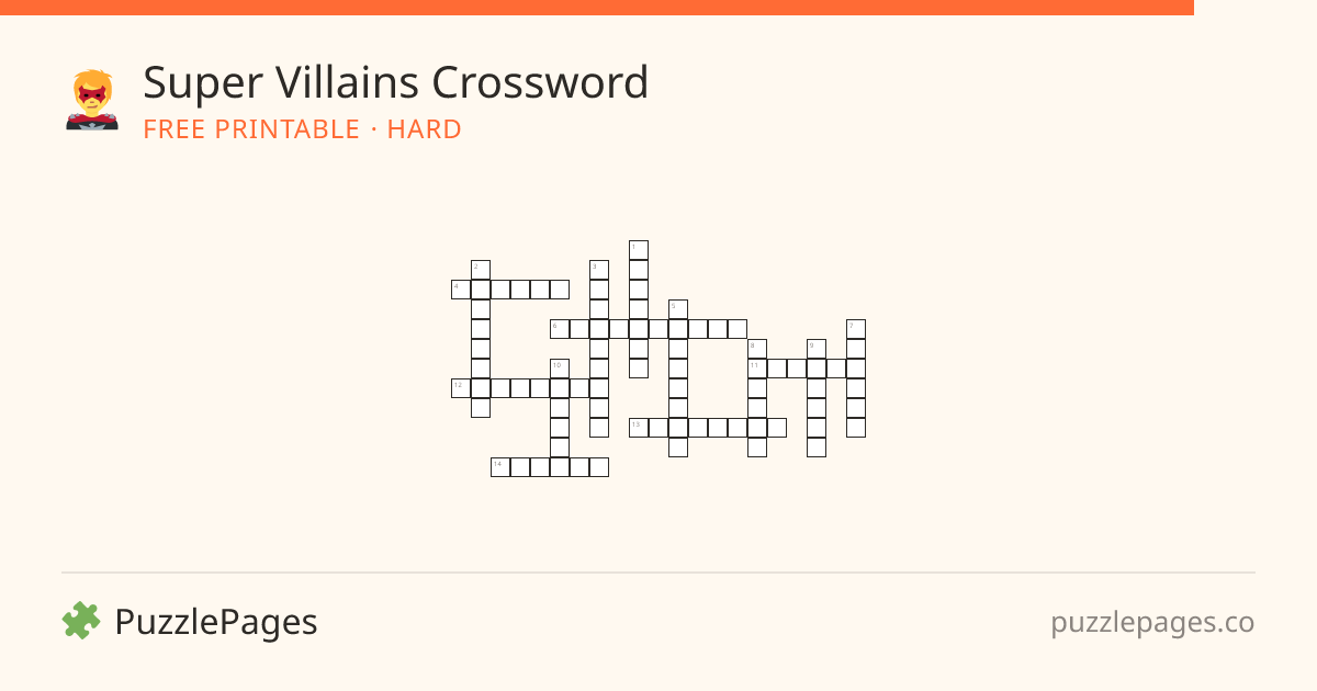 Super Villains Hard printable crossword preview — free to print from PuzzlePages
