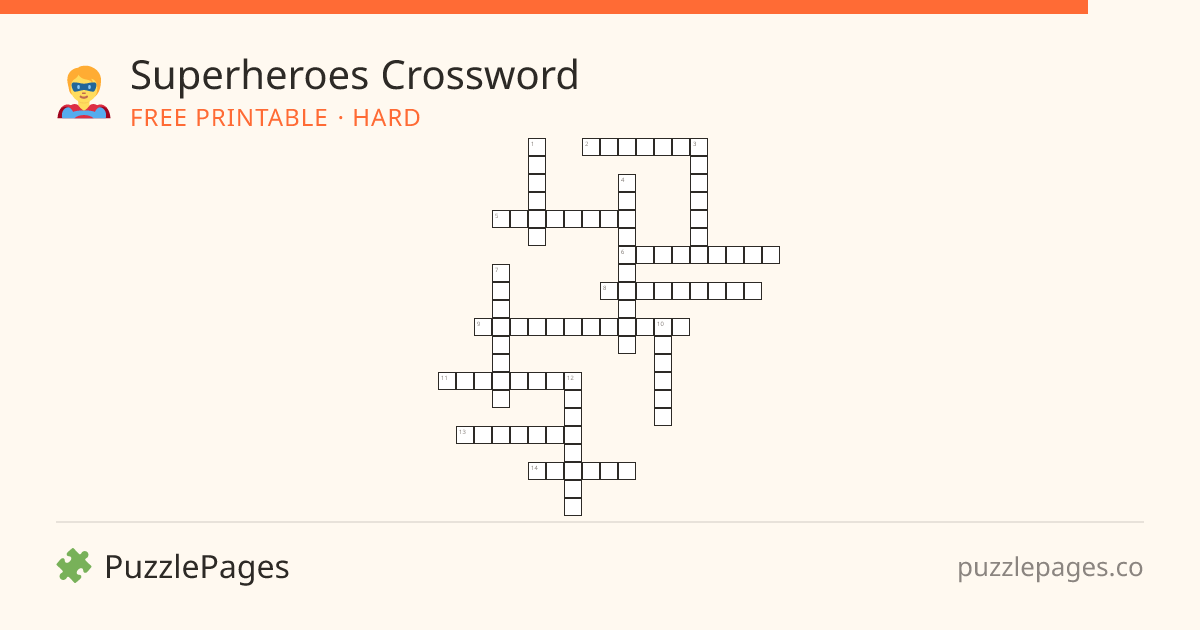 Superheroes Hard printable crossword preview — free to print from PuzzlePages