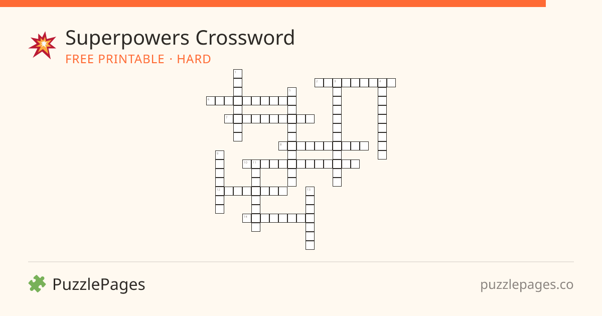 Superpowers Hard printable crossword preview — free to print from PuzzlePages