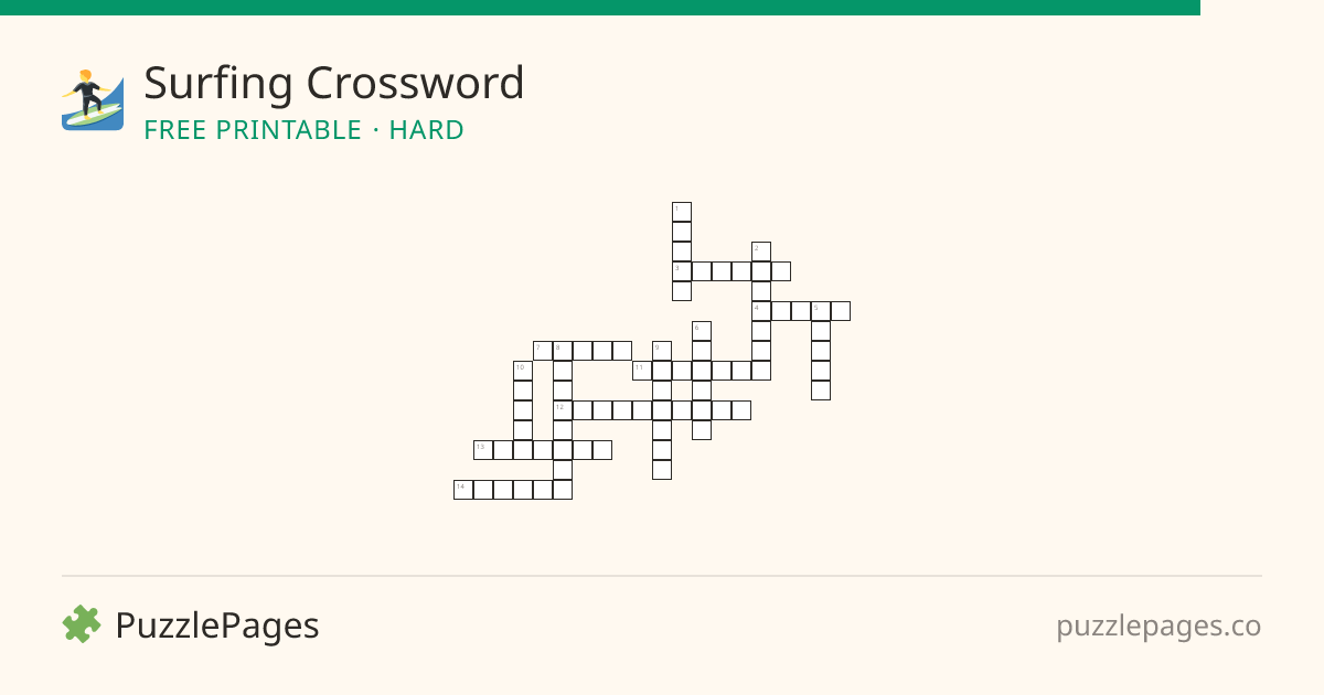 Surfing Hard printable crossword preview — free to print from PuzzlePages
