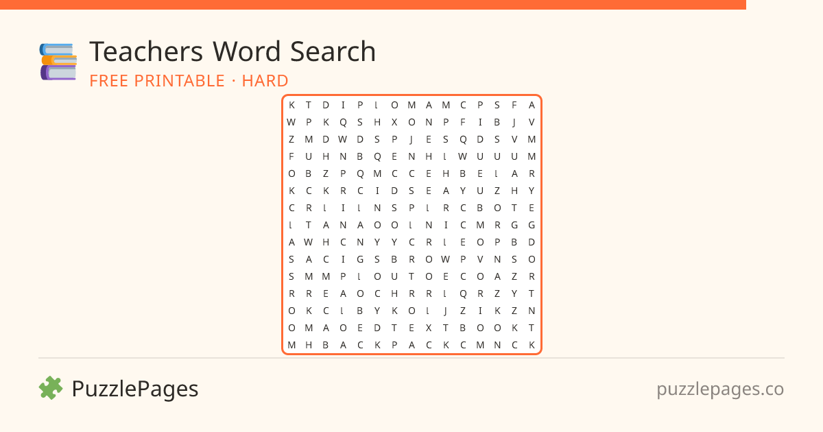 Teachers Hard printable word search preview — free to print from PuzzlePages