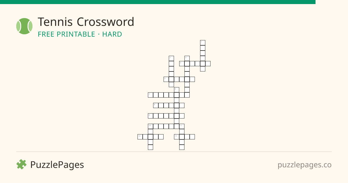 Tennis Hard printable crossword preview — free to print from PuzzlePages