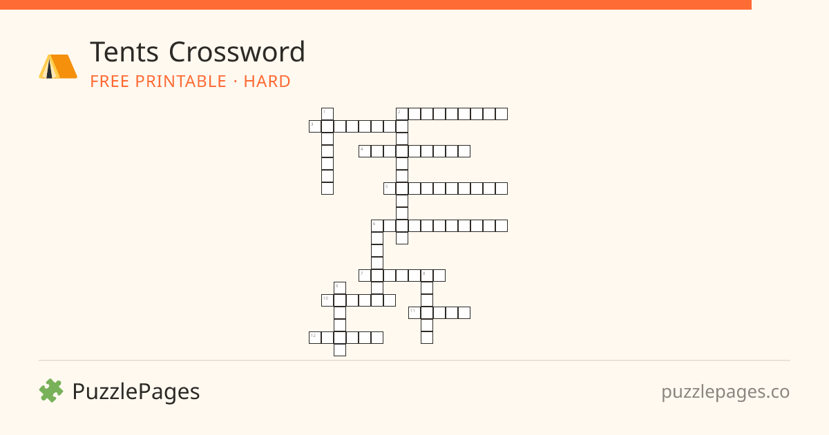 Tents Hard printable crossword preview — free to print from PuzzlePages