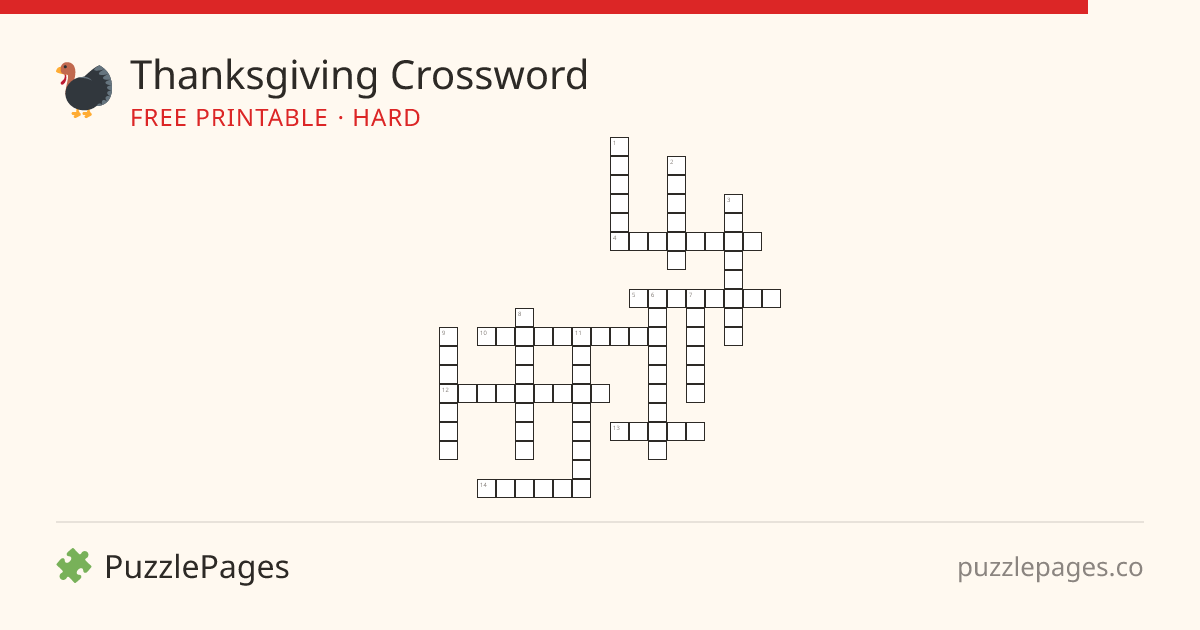 Thanksgiving Hard printable crossword preview — free to print from PuzzlePages