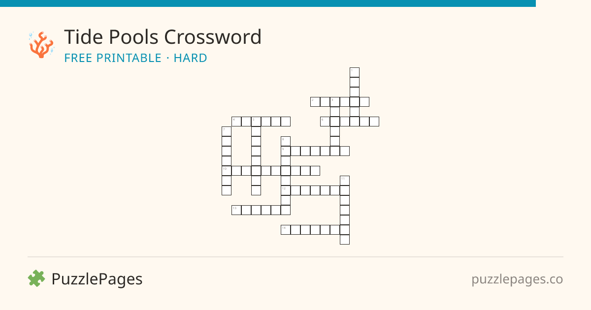 Tide Pools Hard printable crossword preview — free to print from PuzzlePages