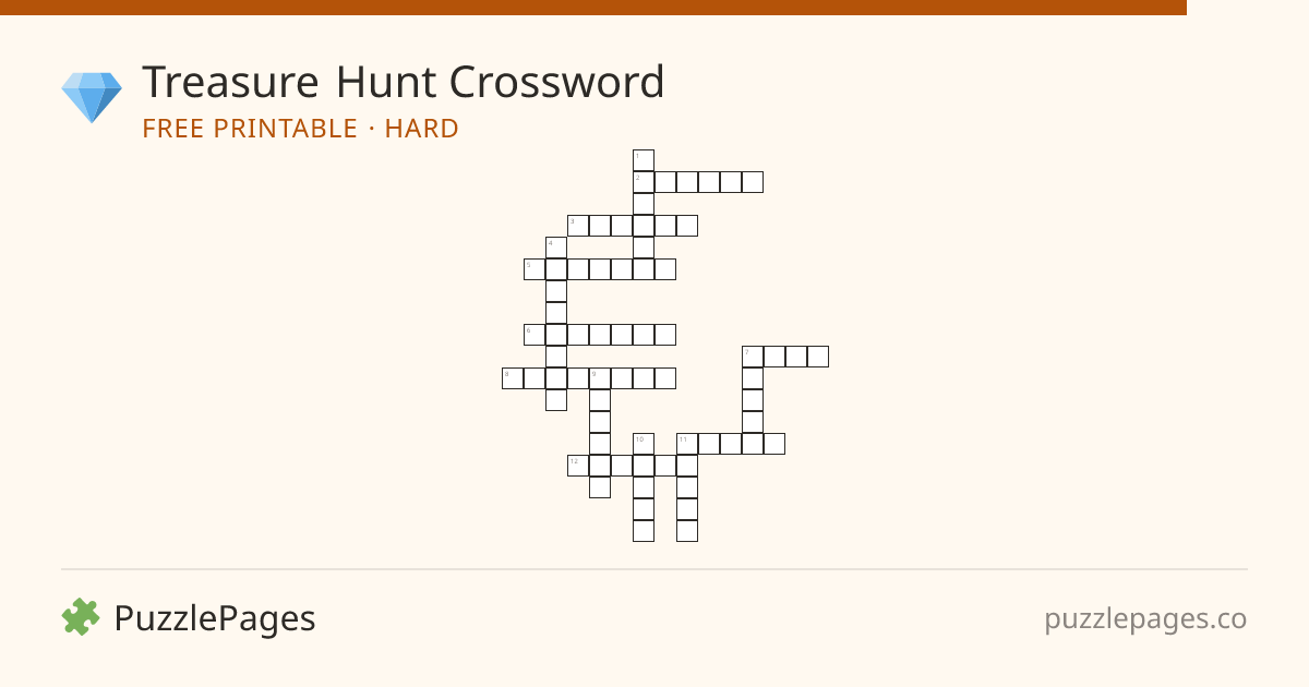 Treasure Hunt Hard printable crossword preview — free to print from PuzzlePages