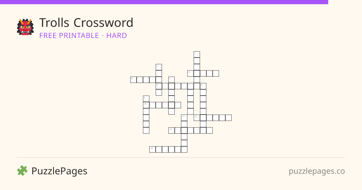 Trolls Hard printable crossword preview — free to print from PuzzlePages