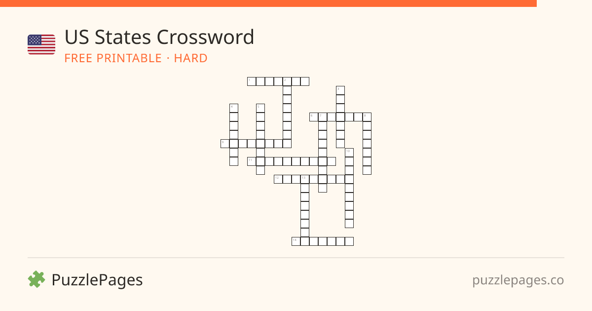 US States Hard printable crossword preview — free to print from PuzzlePages