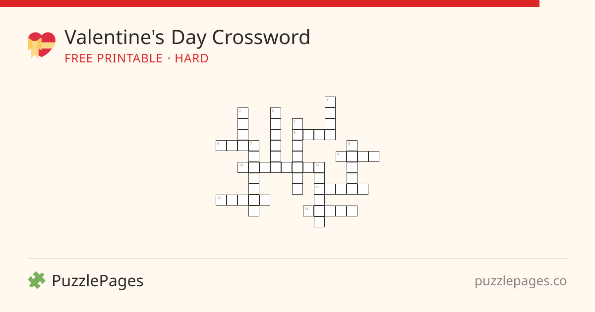 Valentine's Day Hard printable crossword preview — free to print from PuzzlePages