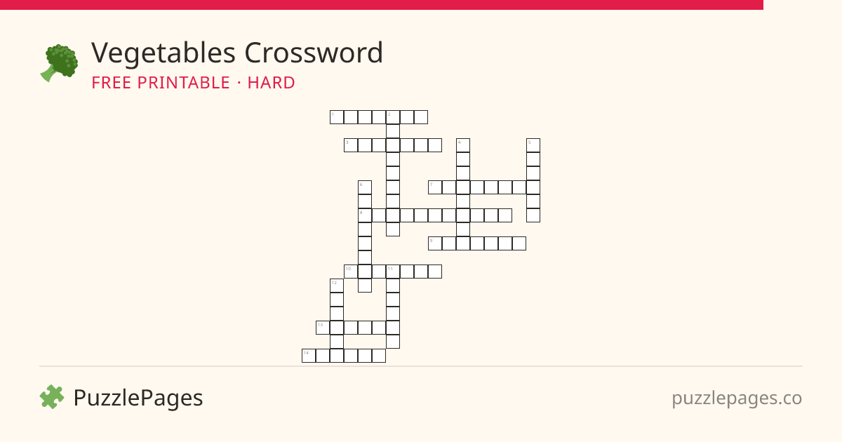 Vegetables Hard printable crossword preview — free to print from PuzzlePages