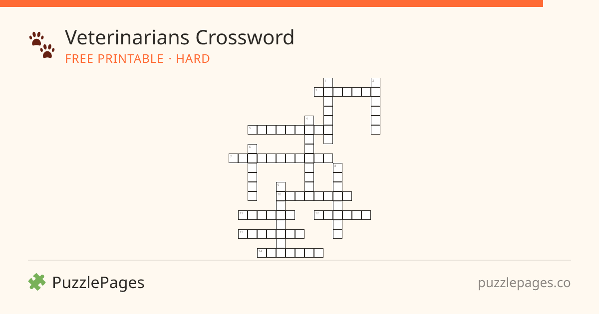 Veterinarians Hard printable crossword preview — free to print from PuzzlePages