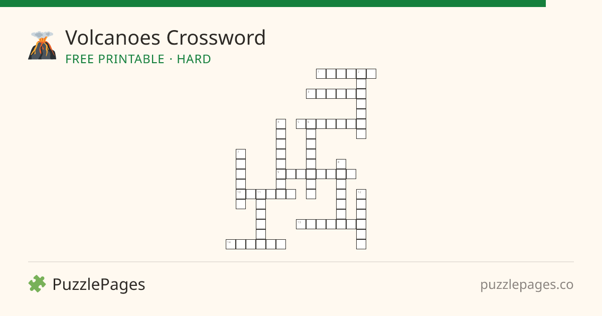 Volcanoes Hard printable crossword preview — free to print from PuzzlePages