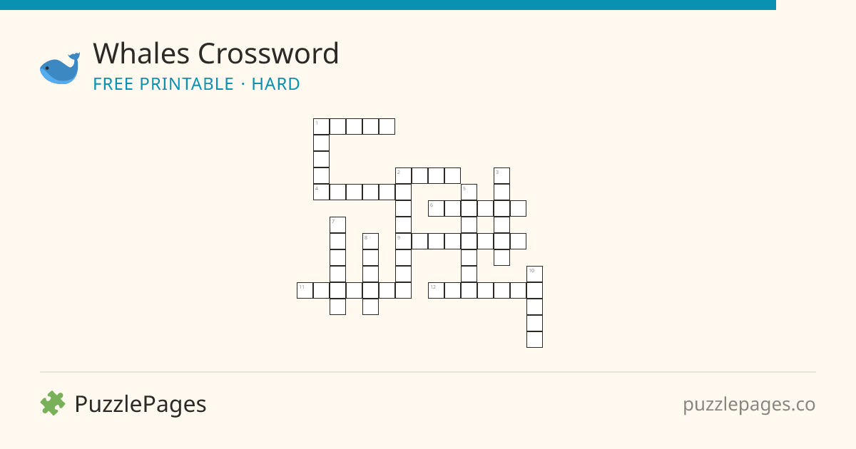 Whales Hard printable crossword preview — free to print from PuzzlePages