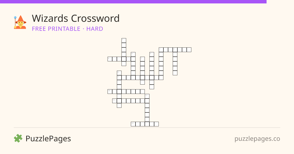 Wizards Hard printable crossword preview — free to print from PuzzlePages