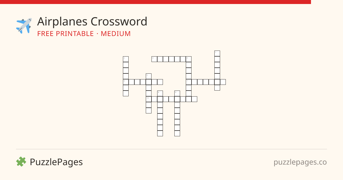 Airplanes Medium printable crossword preview — free to print from PuzzlePages