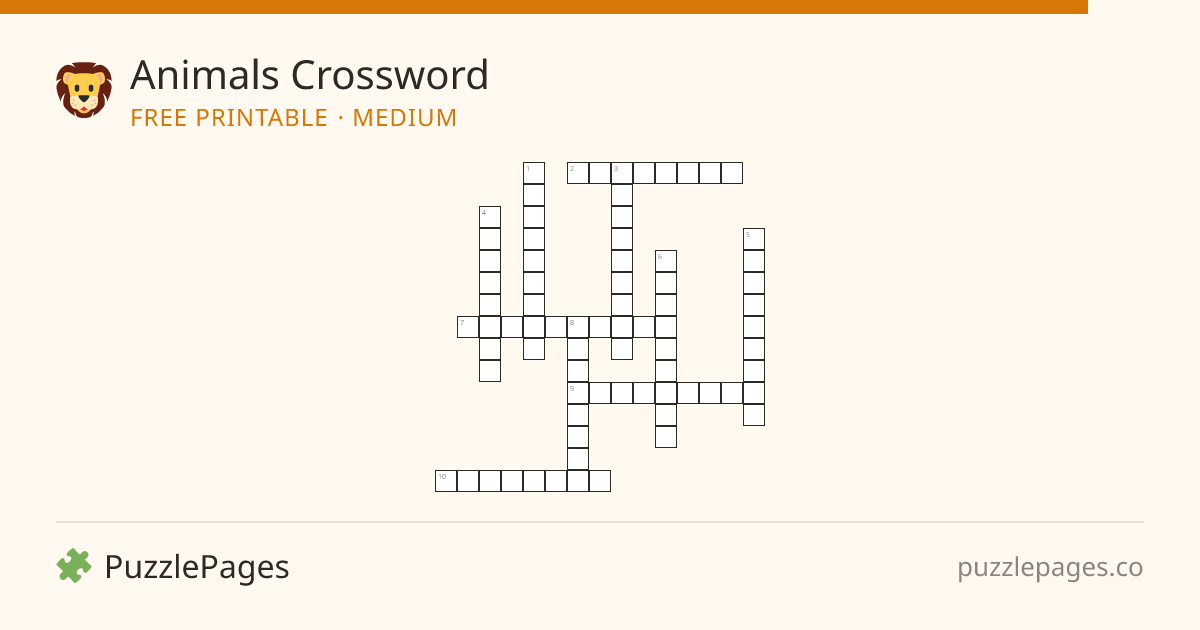 Animals Medium printable crossword preview — free to print from PuzzlePages