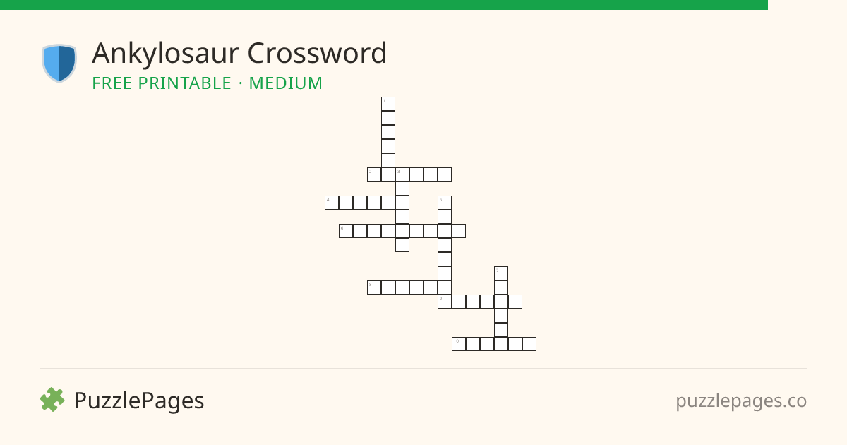 Ankylosaur Medium printable crossword preview — free to print from PuzzlePages