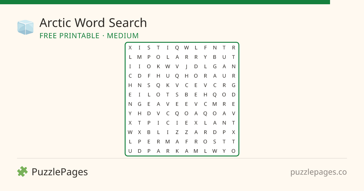 Arctic Medium printable word search preview — free to print from PuzzlePages