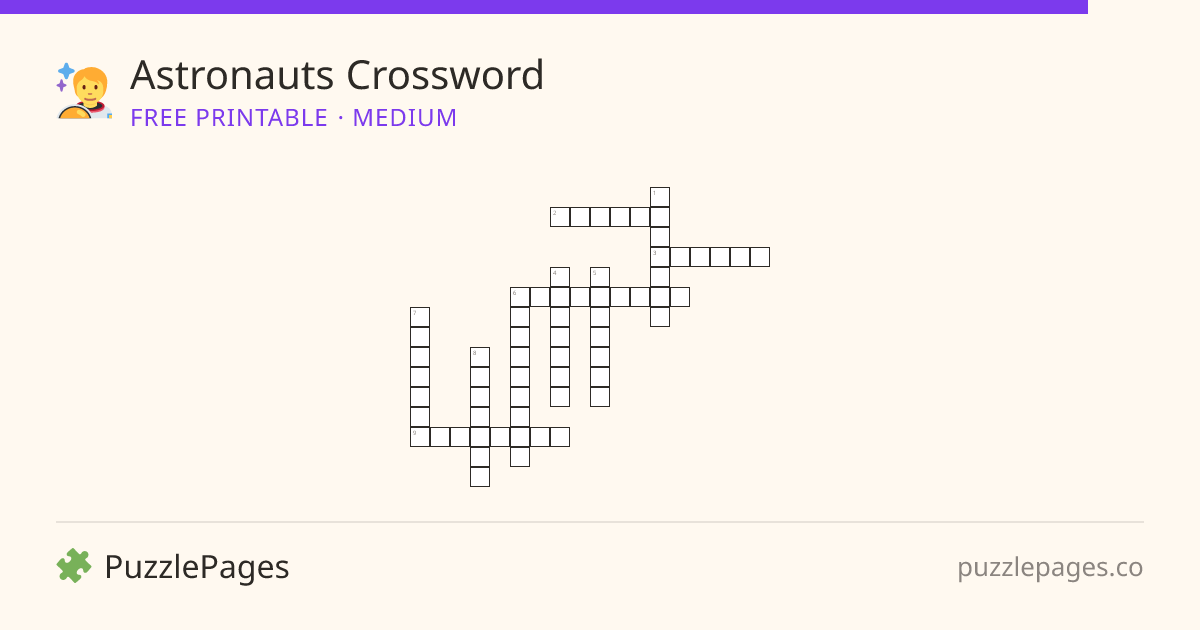 Astronauts Medium printable crossword preview — free to print from PuzzlePages