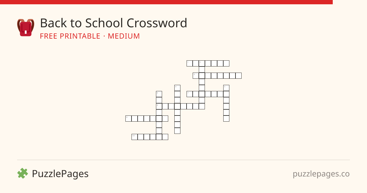 Back to School Medium printable crossword preview — free to print from PuzzlePages