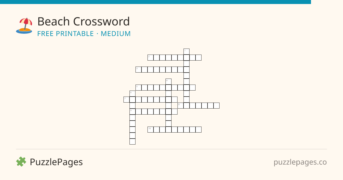 Beach Medium printable crossword preview — free to print from PuzzlePages