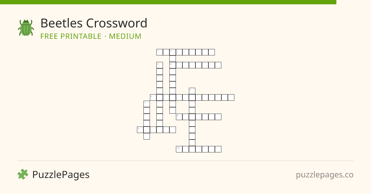 Beetles Medium printable crossword preview — free to print from PuzzlePages
