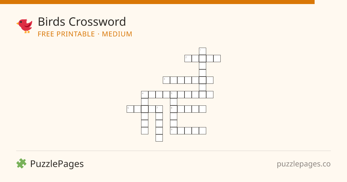 Birds Medium printable crossword preview — free to print from PuzzlePages
