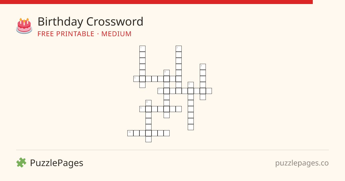 Birthday Medium printable crossword preview — free to print from PuzzlePages