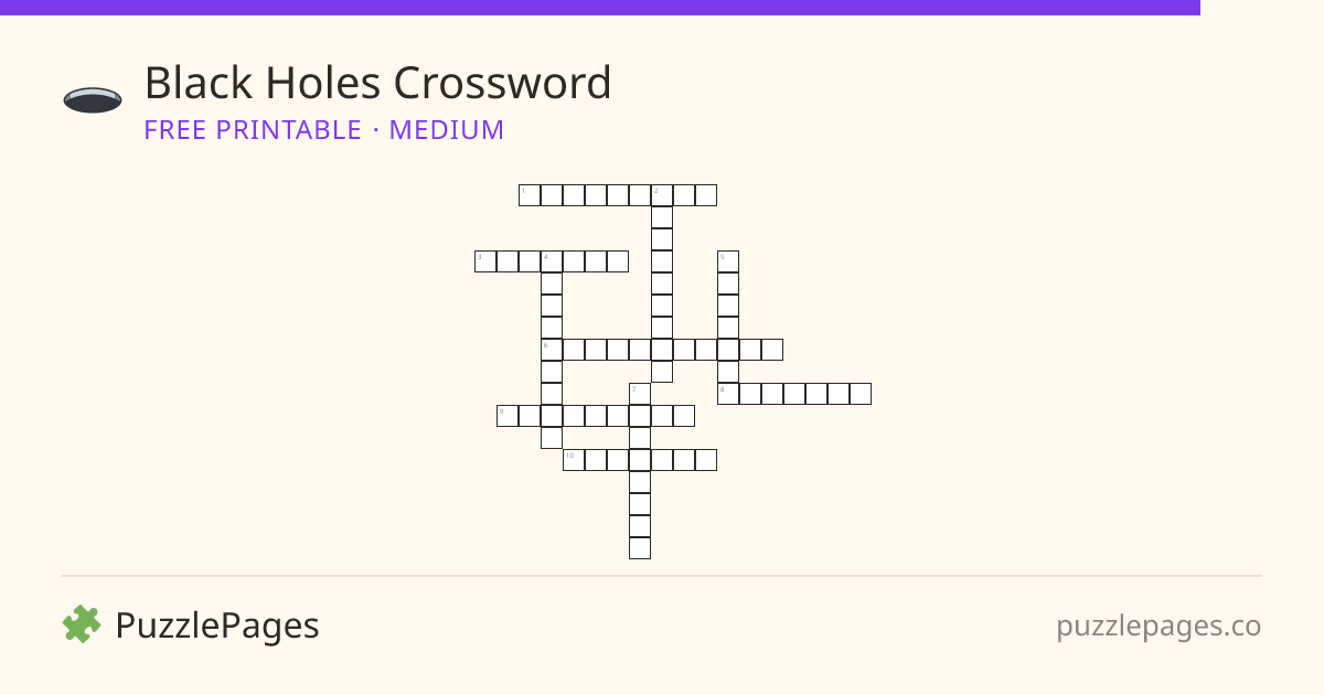 Black Holes Medium printable crossword preview — free to print from PuzzlePages