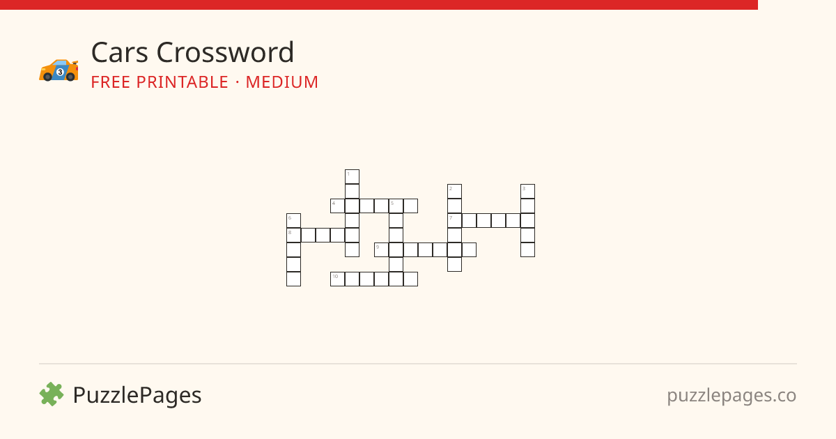 Cars Medium printable crossword preview — free to print from PuzzlePages