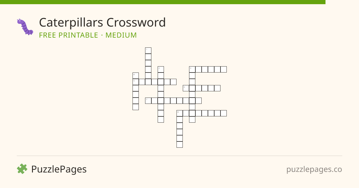 Caterpillars Medium printable crossword preview — free to print from PuzzlePages