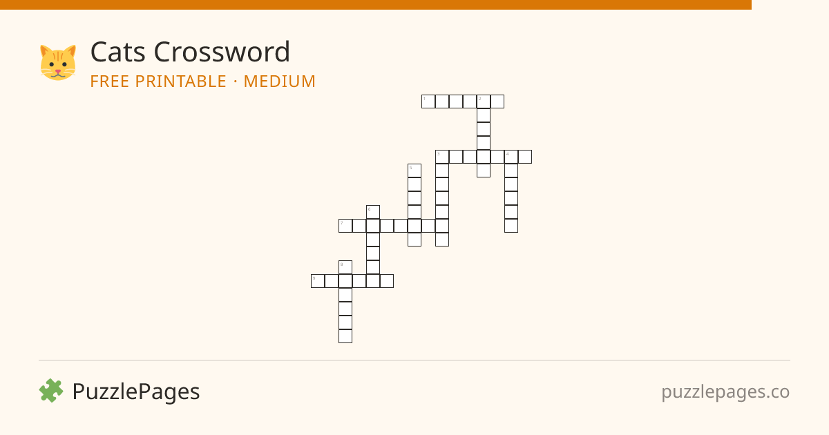 Cats Medium printable crossword preview — free to print from PuzzlePages