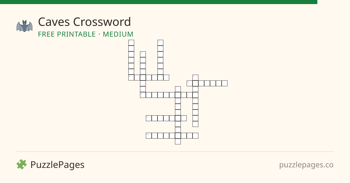 Caves Medium printable crossword preview — free to print from PuzzlePages
